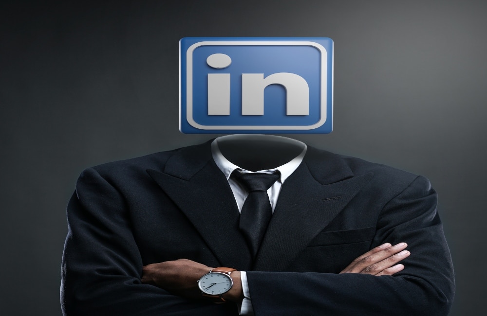 LinkedIn Logo on a mans shoulders